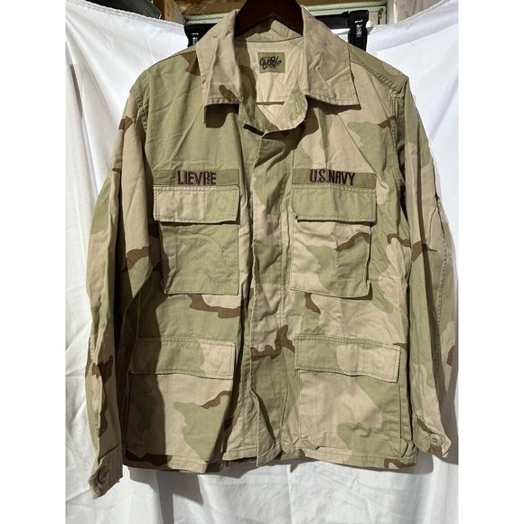 VTG U.S. Navy Combat Desert Camouflage BDU Coat Jacket Size Med Short NAMED 1991 - Picture 1 of 6